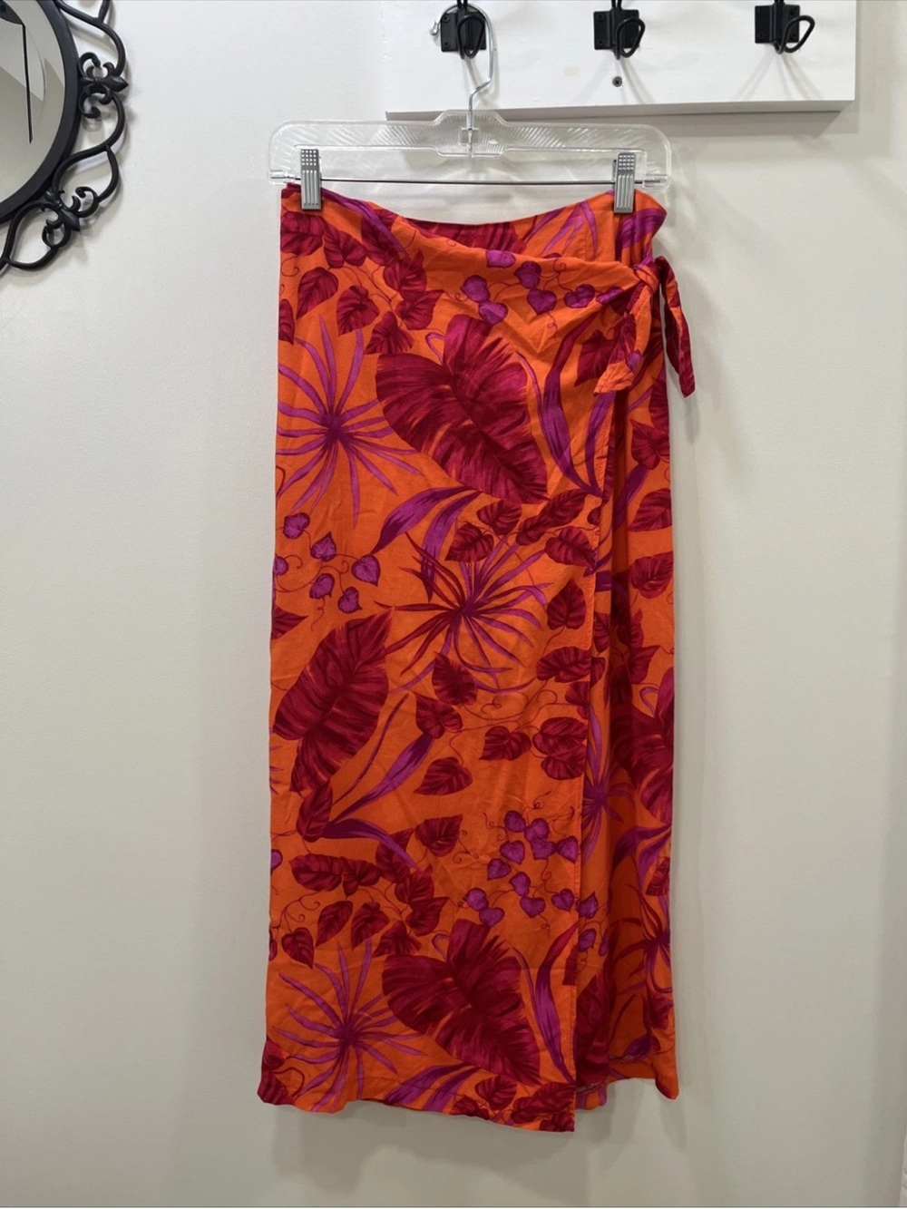 Wrap Skirt Tropical Orange & Magenta Midi Length